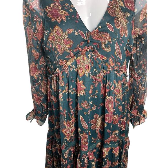 Band Of The Free Run The World Pine Paisley Empire Waist Midi Dress Size Large - Picture 7 of 16